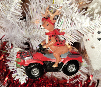 REINDEER ON ATV Christmas Ornaments by Kurt Adler 3.25'' x 3.5''