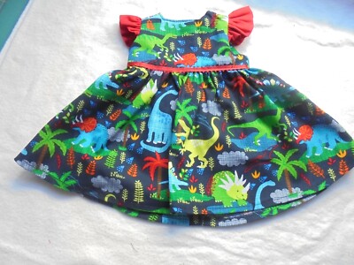 Fits American Girl 18'' Doll Clothes- Dinos on Black Ruffled Sleeves Dress