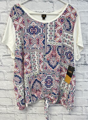 NEW Lee top blouse womens 3X paisley patchwork tie hem cottagecore short slv