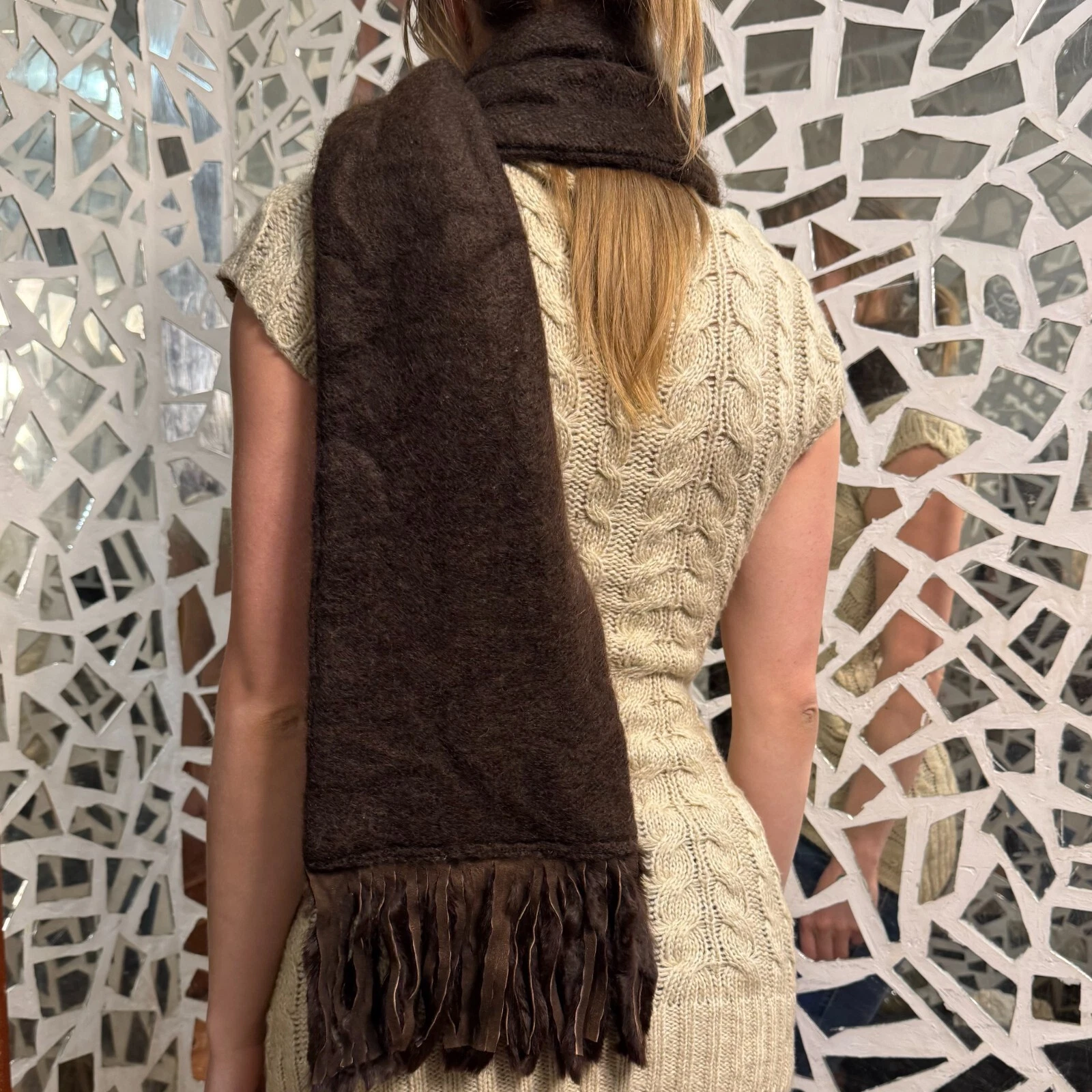 Scarf Vintage France with 100% Natural Fur Mohair&Wool Blend Brown JKJ