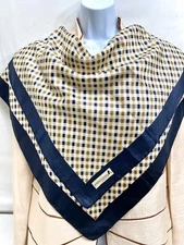 (2)  Unsused-Aquascutum Of London Silk Scarf Check brown blue  31", 34" (Select1