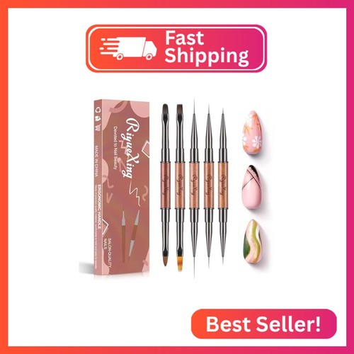 RIYUEXING Nail Art Bushes Set - Professional 5Pcs Double-Ended Nail Brush for Ar