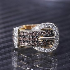 Size 6, vintage vermeil gold over sterling silver 925 belt ring with cluster cz