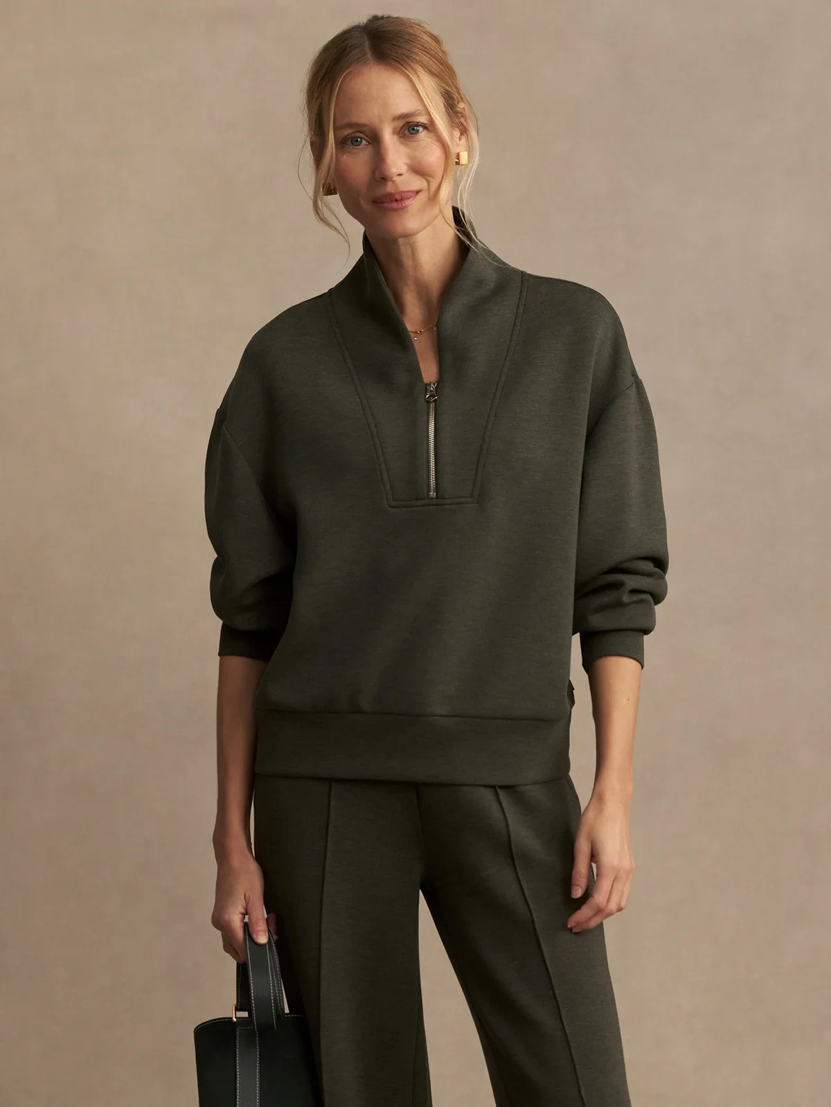 🧡NWT*Varley Davidson Sweat Half Zip Doublesoft Fabric Women's Size S Olive Marl