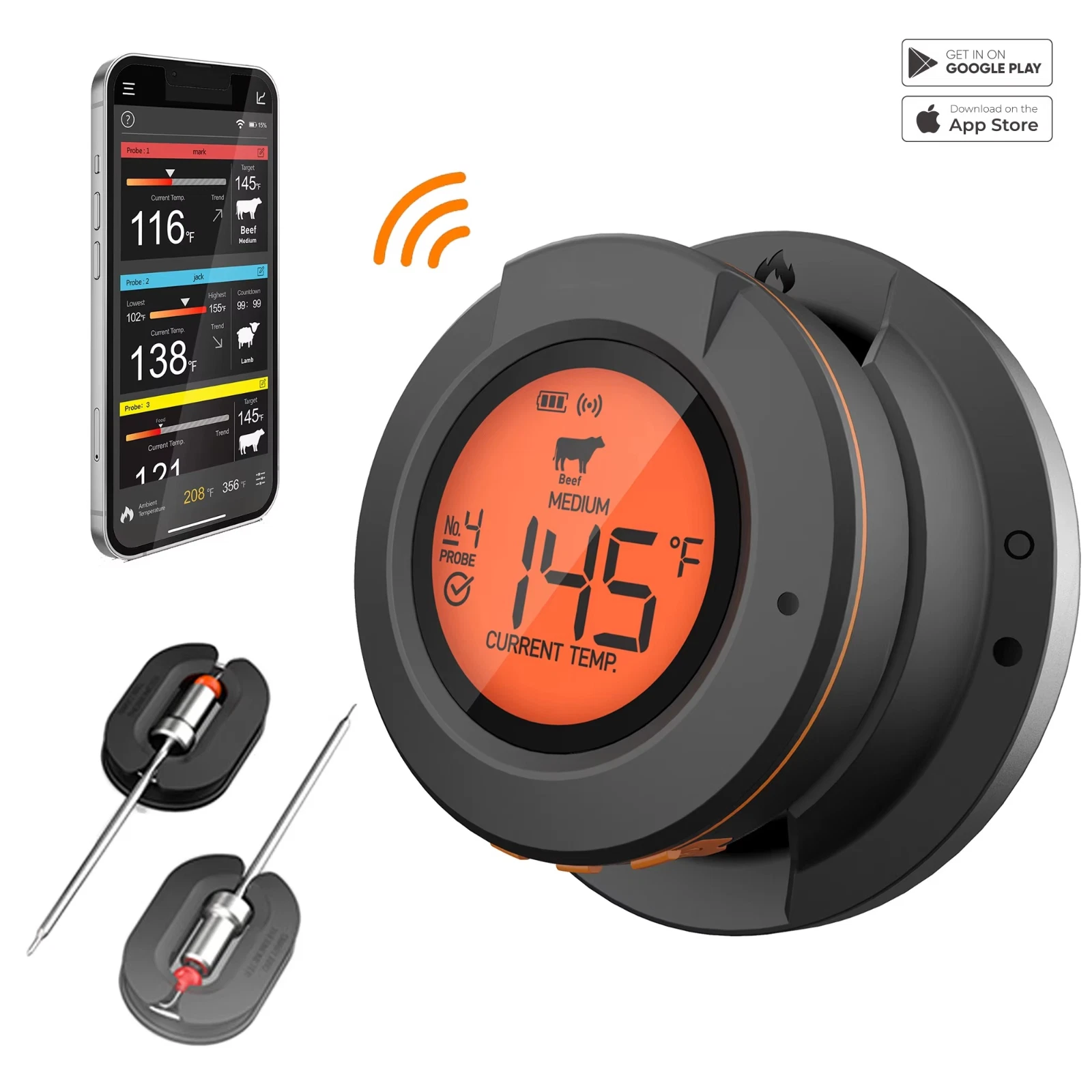 Bluetooth Meat Thermometer Wireless BBQ Grill Oven 2 Probe App Control
Opens in a new window or tab