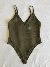Wild Fable Womens XL Olive Green Textured Bodysuit V Neck NWT