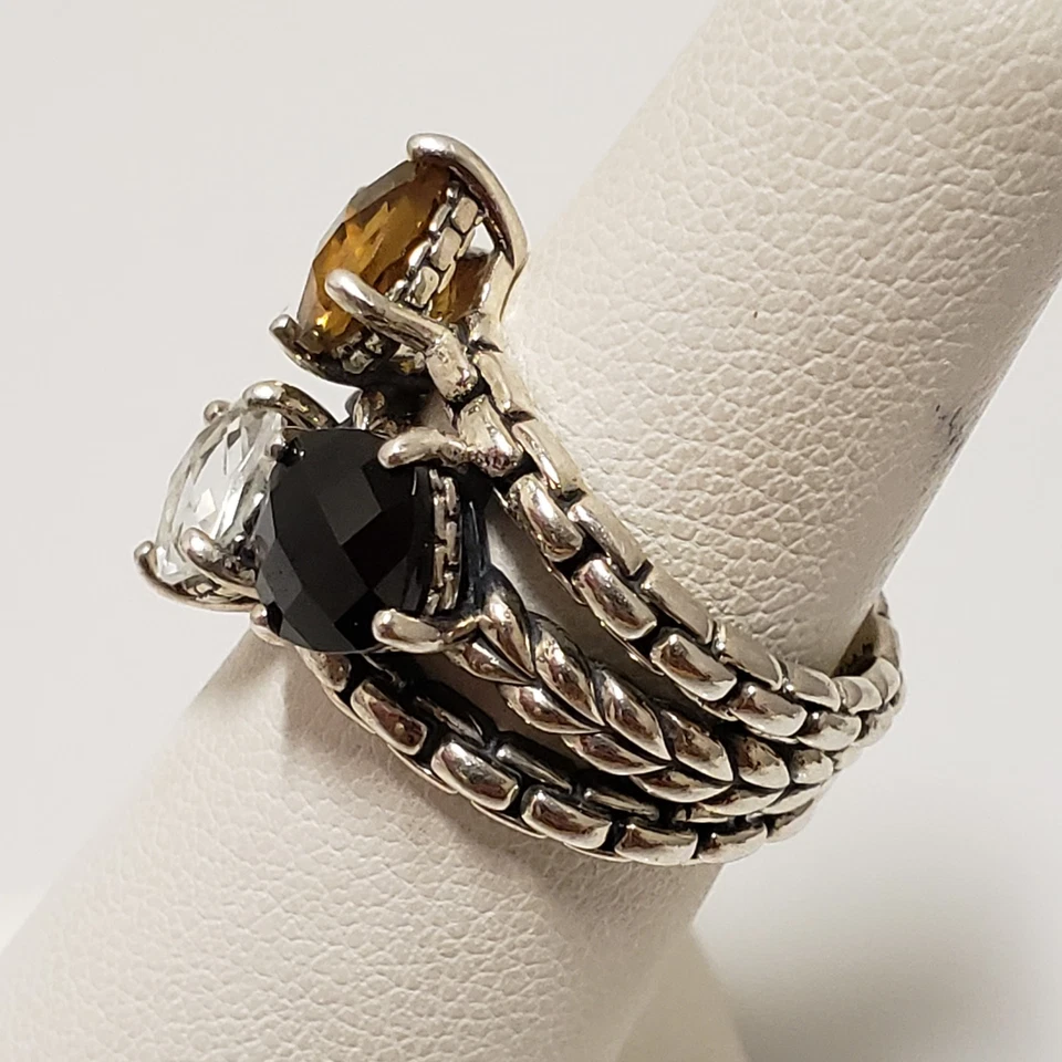 Anillo JAI by John Hardy Plata Esterlina Multi Piedras Preciosas Banda Ancha Talla 7 Foto 2 de 4