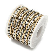 1 Roll 5M Stainless Steel Two Tone Curb Chain Unwelded Gold for Necklace Jewelry