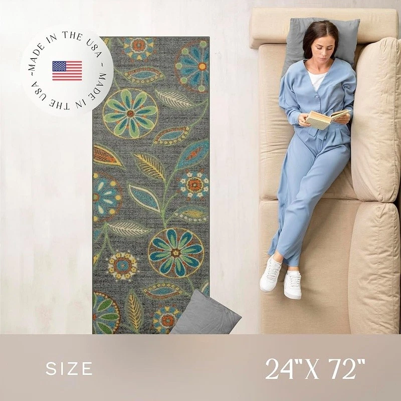 Bohemian Floral Durable Non-Slip Area Rug Easy Care Stain Resistant Indoor Use - Image 4 of 4