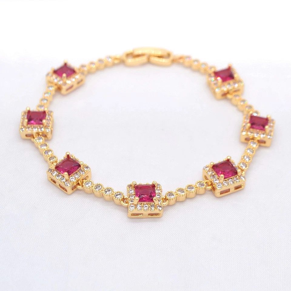 Brazalete cuadrado topacio místico verde de moda relleno de oro amarillo de 18 quilates para mujer Foto 2 de 2