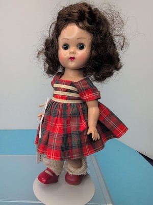 7  Vintage Vogue Ginny Doll 1950's Bent Knee Walker Brunette Tagged Dress #A
