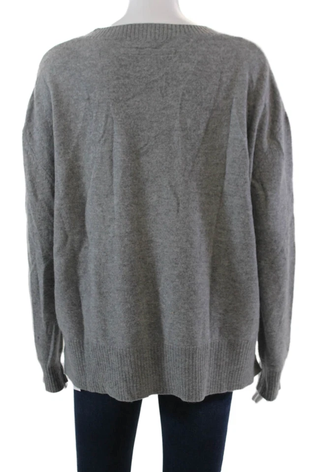 Enza Costa 女式羊绒针织复古套衫毛衣上衣灰色 M 码 — 第 3/4 张图片