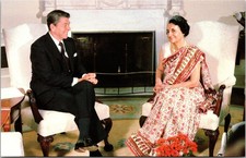 1982 Ronald Reagan Indira Gandhi White House Meeting Postcard US India Diplomacy