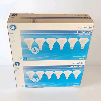 #ad GE Soft White Floodlight Bulb 65W 46115 2 Packs Of 6 Bulbs Totaling 12 Bulbs $76.49