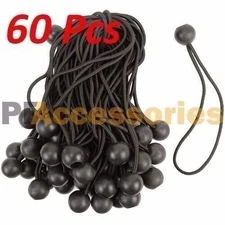 60 Pcs Heavy Duty 6" inch Ball Bungee Cord Tarp Canopy Tie Down Strap (Black)