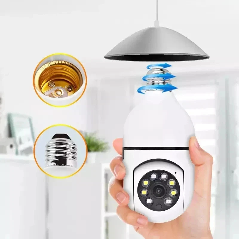 WESECUU Telecamera Lampadina Wi-Fi 2.4/5G, Esterna/Interna 2K, Visione Notturna Colori, Tracciamento 360°, Audio Bidirezionale, Rilevamento Umano, Allarme, Supporto Scheda TF
