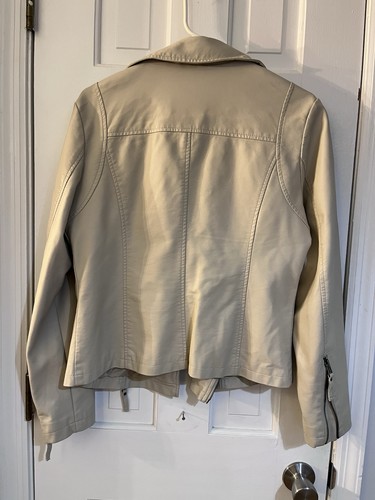 Max Studio Womens Med Tan Faux Leather Zip Pockets & Sleeve Lined Moto Jacket - Picture 7 of 8