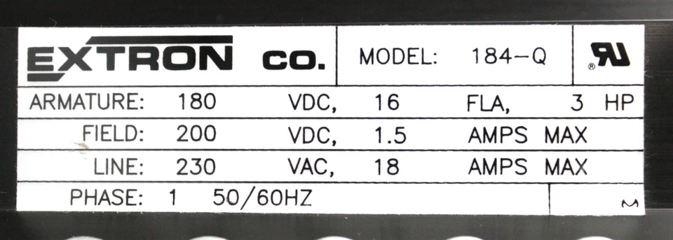 EXTRON 184-Q P1837-0510 Arm 180 VDC 16 FLA 3 HP Field 200 DC Line 230AC 18A Max - Image 3 of 4