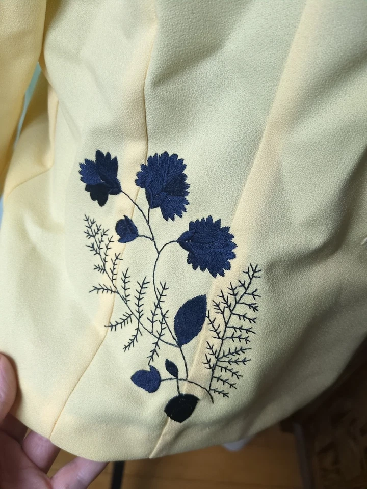 Blazer Vintage Vestido Savvy Para Mujer 14, Amarillo, Azul Marino Floral Bordado Nuevo Foto 4 de 4