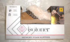 Lady's NEW ISOTONER Memory Foam Slippers Size M 7.5 - 8 Tan White Fur Trim Box30