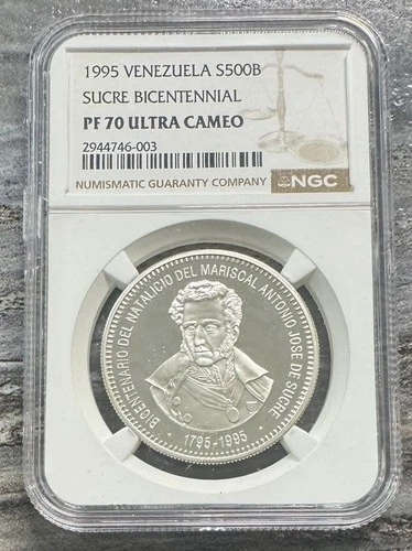VENEZUELA, 500 Bolívares, 1995, NGC PF70 Ultra Cameo. **SUCRE BICENTENNIAL**