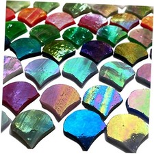 Magic Iridescent Fan Shaped Glass Mosaic Tiles for Crafts 170 Pieces, Stained