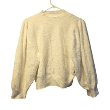 Callahan Knitwear Balloon sleeve Fuzzy White Sweater - Cozy and Stylish