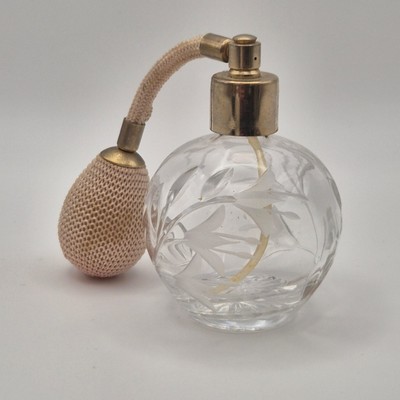 Stuart Crystal Glass Perfume Atomiser Vintage with Etched Floral