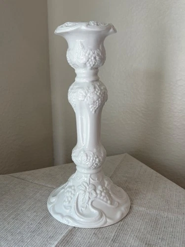 Vintage Westmoreland Milk Glass Paneled Grape Candlestick White Pressed Glass
