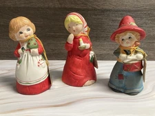 Vintage 1978 Jasco Merri Bells Christmas Porcelain Bisque Girl Bells 4.5" Lot 3