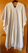 Mexican Ivory Wool Serape Blanket Shawl Poncho with Fringe