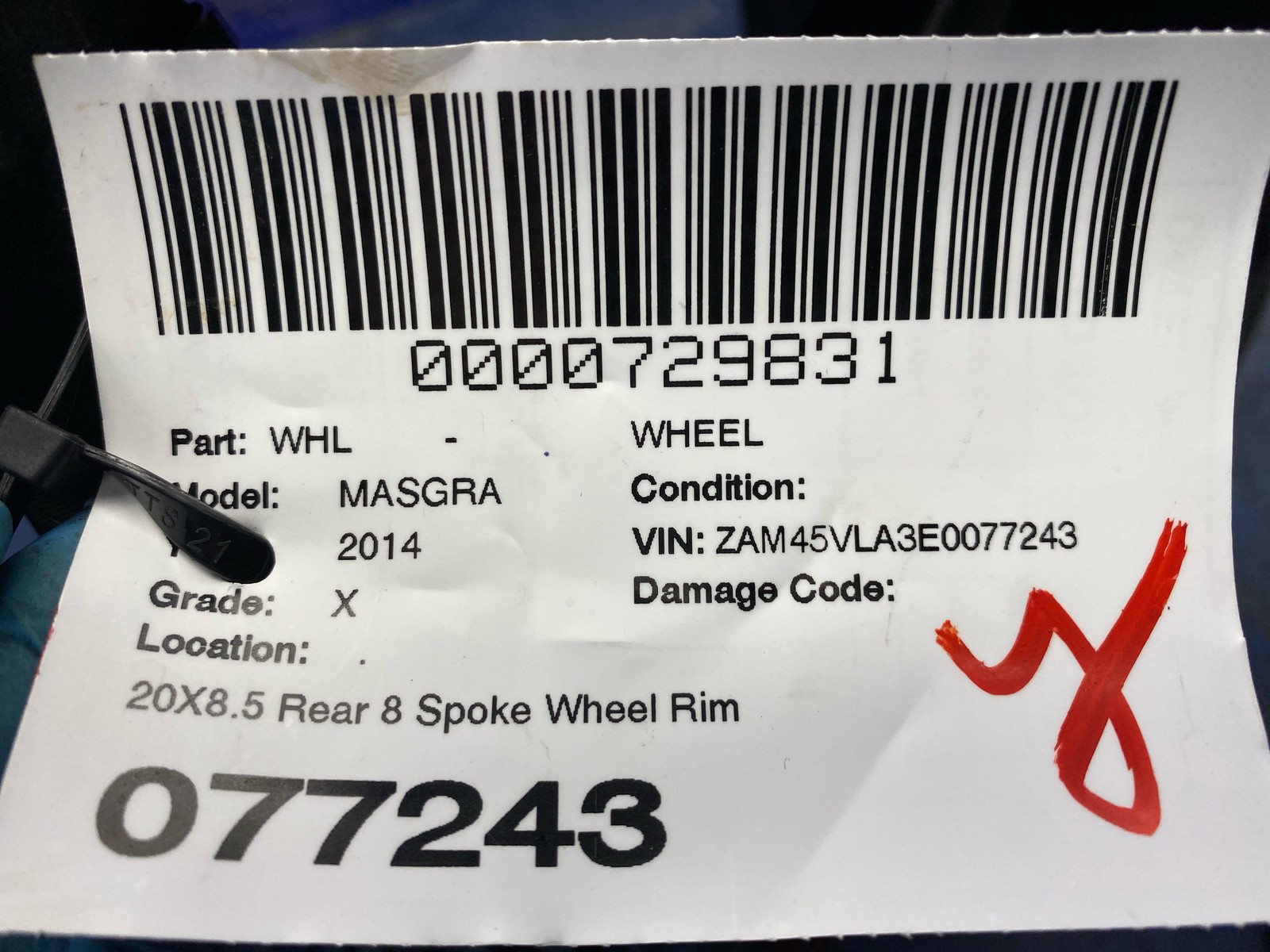2008 - 2019 Maserati Granturismo Oem 20X8.5 Rear 8 Spoke Wheel Rim Black