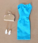 Vintage 1962 Mattel Barbie Doll MIX & MATCH BLUE SILK SHEATH w/Shopping Bag