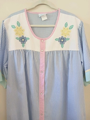 Pretty National 2X 54" Staubmantel Hauskleid blau rosa gestreift Seersucker