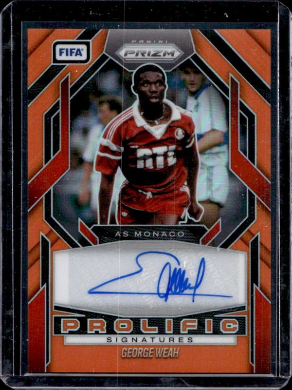 2025-26 Prizm FIFA George Weah Prolific Signatures Orange Prizm Auto #/25