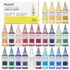MEEDEN Soft Body Acrylic Paints Set Matte Finish 24 Colors x 60ml/2oz Fluid A...