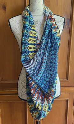 URU silk scarf multi color Infinity art abstract blue green orange black wrap