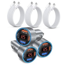 4-Port 65W Fast Car Charger USB C for iPhone 17/16/15/14/13 Pro 3-Pack Gray