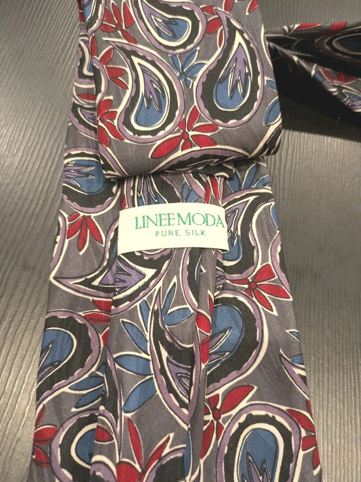 Linee Moda Corbata de Seda Retro Ambiente Geométrico Floral Patrón Paisley Hecho en Italia Foto 2 de 4