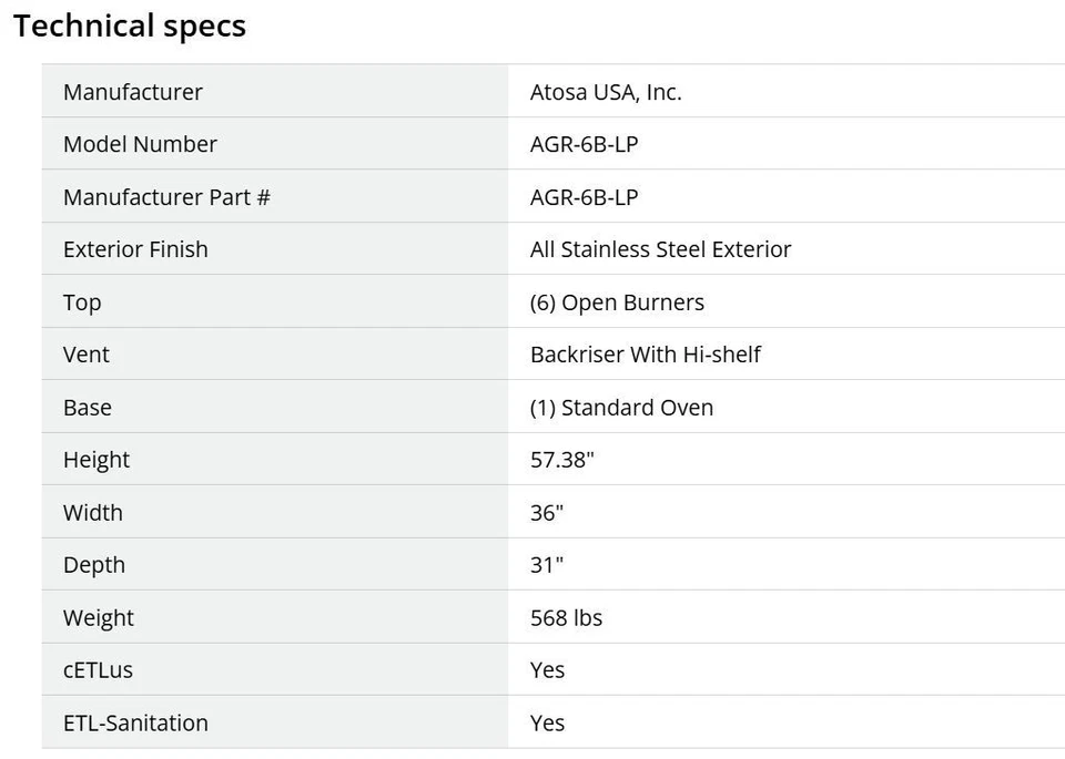 Atosa AGR-6B 36in. 6 Burner Natural & Propane Gas Range Oven 4 Casters Standard - Image 2 of 4
