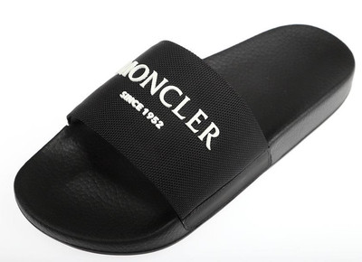 NEW MONCLER BLACK BASILE X RAISED LOGO RUBBER SLIDE SANDALS UNISEX 40 MONCLER | Men main image 2