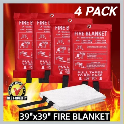 4~PACK FIRE BLANKET Fiberglass Hero Emergency Home Retardant Prepared 39''x39''~