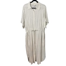 A New Day Women’s 1X Cream Striped Midi Shirt Dress