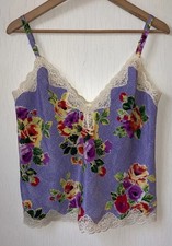 Satin Cami Purple Floral Lace Top Victoria  s Secret Gold Label 90s Vtg Y2K S