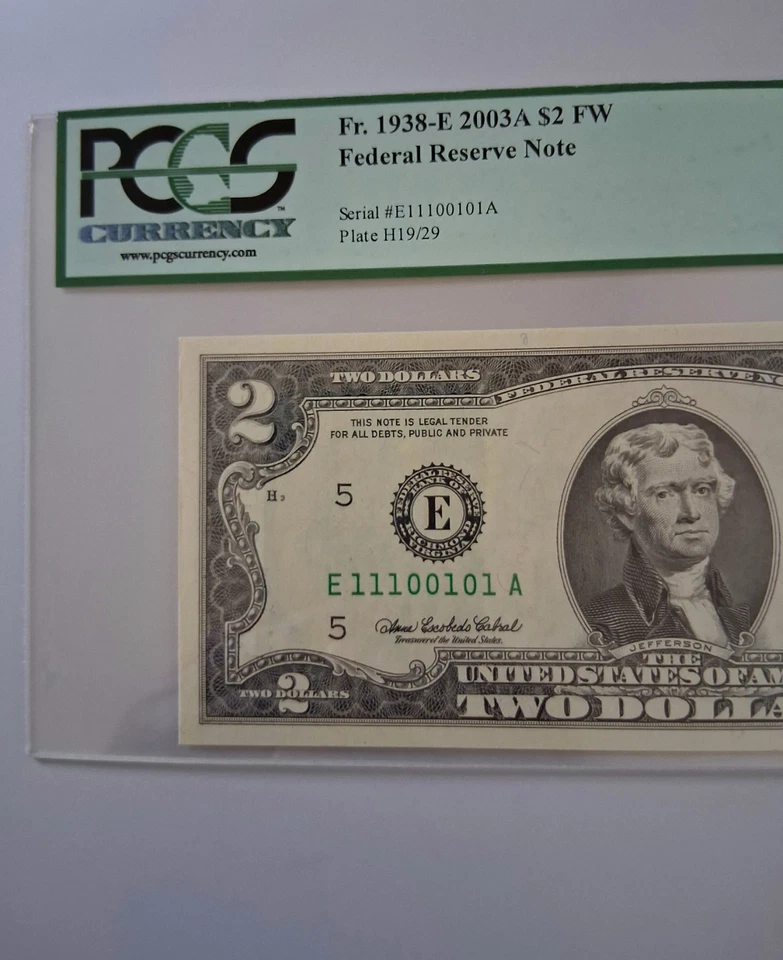 TRUE BINARY 0's and 1's $2 Two Dollars Note Number #E 11100101 A PCGS 65 PPQ - Image 3 of 4