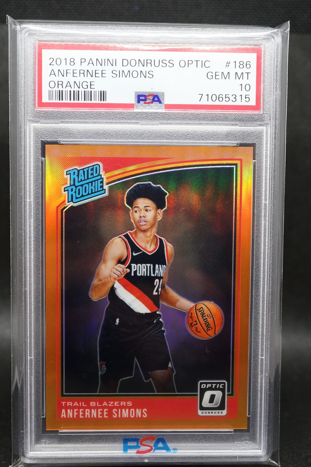 2018-19 NBA Optic Anfernee Simons #186 Rated Rookie Orange Prizm 101/199 PSA 10