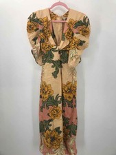 Pre-Owned Farm Rio Yellow Size XXS Floral Shift Midi Short Sleeve Dress