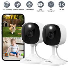 2 Pack AOQEE 2K 3MP Out/Indoor WiFi Security Camera System Color Night Vision
