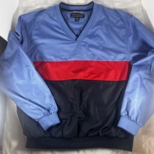 Cutter & Buck Pullover Mens Medium Long Sleeve Windbreaker V Neck Blue Red Navy