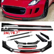 Glossy Black Look Red Front Lip Chin Bumper Side Skirt For Jaguar F-Type XE XF